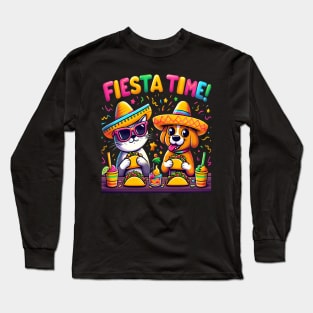 funny cat dog taco Time Cinco de mayo Long Sleeve T-Shirt